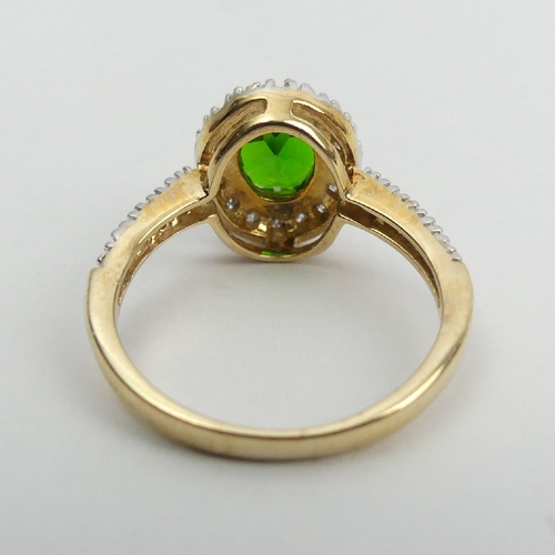 13 - 9ct gold chrome diopside and diamond ring, 
3.2 grams, 12.1mm wide, Size O. 
UK Postage £12