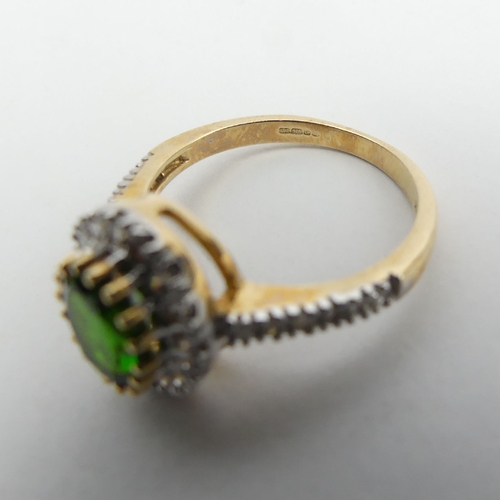 13 - 9ct gold chrome diopside and diamond ring, 
3.2 grams, 12.1mm wide, Size O. 
UK Postage £12