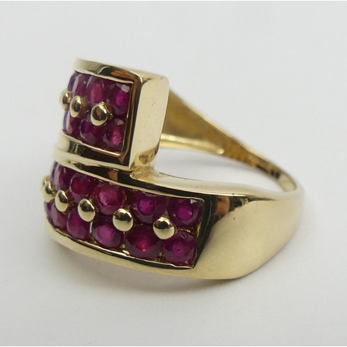 16 - 9ct gold ruby set ring, 5.6 grams, 14.7mm, 
Size N1/2. UK Postage £12