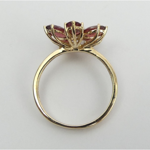 17 - 9ct gold rhodolite and diamond flower design ring, 2.6 grams, 14.5mm wide, Size N1/2    UK Postage £... 