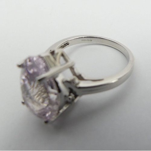 19 - 9ct white gold pear shape pink quartz and diamond ring, 5.2 grams, 13mm wide, Size N. UK Postage £12