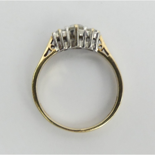 2 - 9ct gold three stone diamond ring (50 point total), 2 grams, 5.1mm wide. Size N 
UK Postage £12