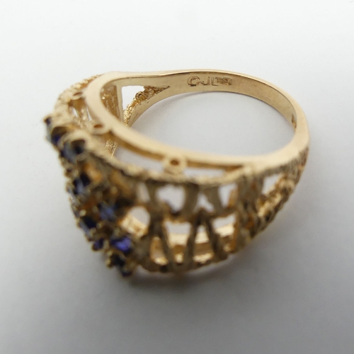 24 - 9ct gold sapphire ring, 3.5 grams, London 1971, 11.5mm wide, Size L1/2. UK Postage £12