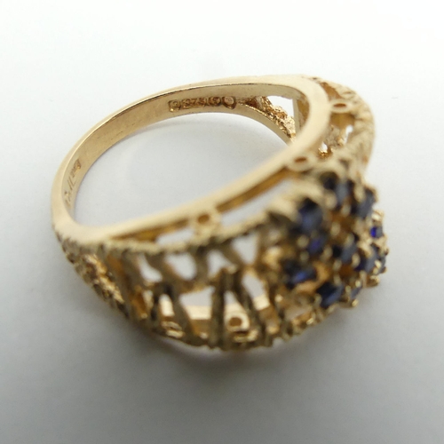 24 - 9ct gold sapphire ring, 3.5 grams, London 1971, 11.5mm wide, Size L1/2. UK Postage £12