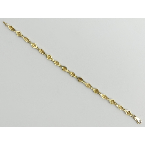 3 - 9ct gold diamond set bracelet, 4 grams, 19.5cm x 6mm wide. UK Postage £12