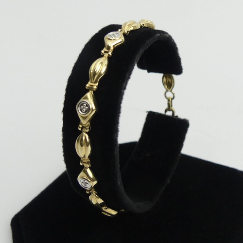 3 - 9ct gold diamond set bracelet, 4 grams, 19.5cm x 6mm wide. UK Postage £12