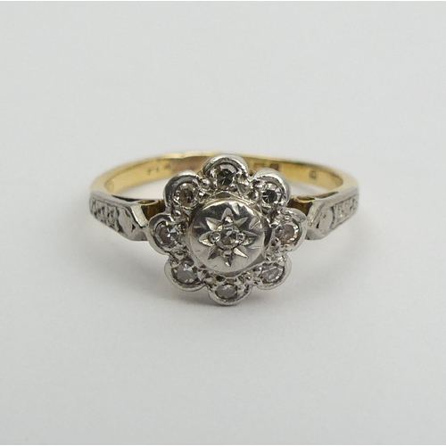 5 - 18ct gold diamond daisy design ring, 2.5 grams 9.2mm. Size I. UK Postage £12