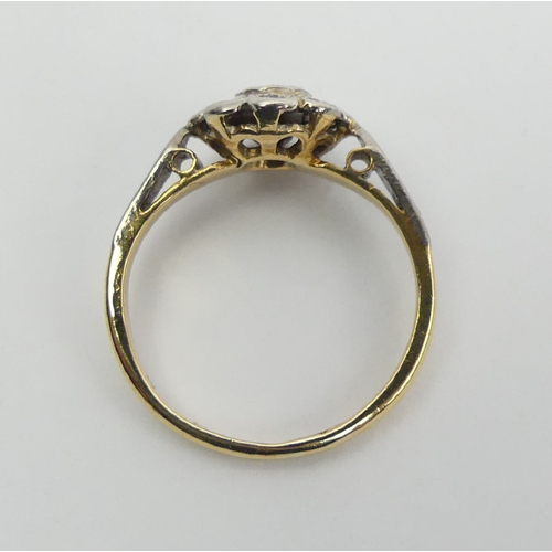 5 - 18ct gold diamond daisy design ring, 2.5 grams 9.2mm. Size I. UK Postage £12