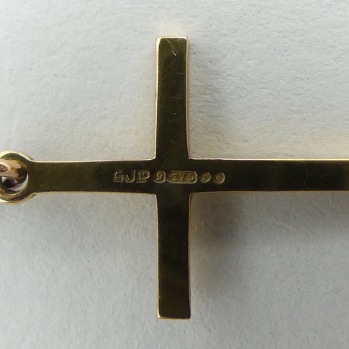 25 - Georg Jensen 9ct gold cross pendant, 1.1 grams, London 1972, 30mm. UK Postage £12