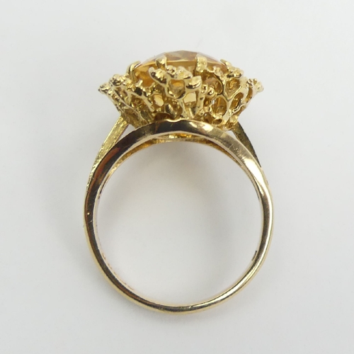 33 - 9ct gold citrine single stone ring, 4.6 grams, London 1970, 15mm wide, Size N. UK Postage £12.