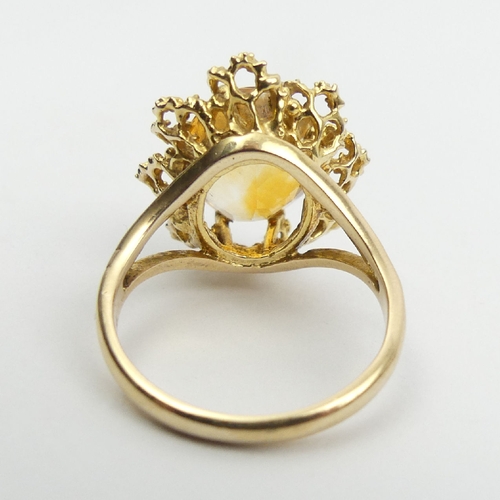 33 - 9ct gold citrine single stone ring, 4.6 grams, London 1970, 15mm wide, Size N. UK Postage £12.