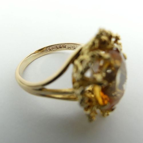 33 - 9ct gold citrine single stone ring, 4.6 grams, London 1970, 15mm wide, Size N. UK Postage £12.