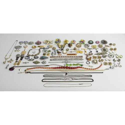 36 - A box of costume jewellery including a stone bead necklace and silver items. UK Postage £12.