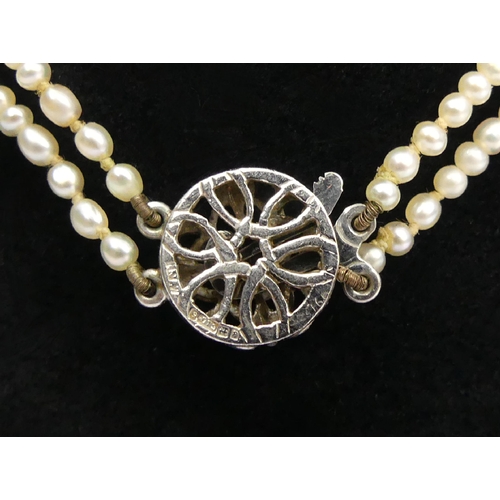 38 - Fine seed pearl double row necklace with a 9ct white gold clasp, 39cm. UK Postage £12.