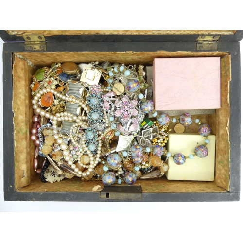 43 - A box of costume jewellery including a Murano glass bead necklace. UK Postage £16.