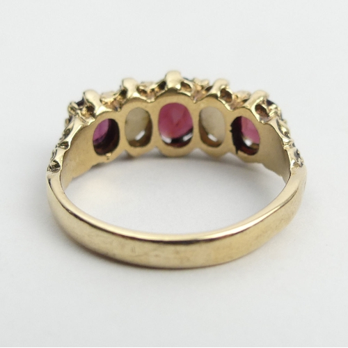 45 - 9ct gold opal and garnet ring, 4.1 grams, 8.5mm, Size Q1/2. UK Postage £12.