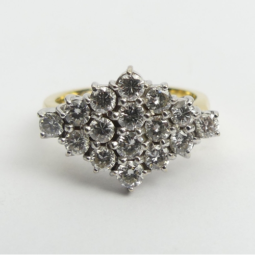 46 - 18ct gold diamond (approx 1ct) cluster ring, 7.5 grams, 13.6mm, Size K1/2 with reducers. UK Postage ... 