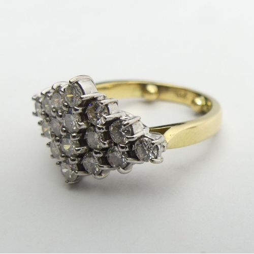 46 - 18ct gold diamond (approx 1ct) cluster ring, 7.5 grams, 13.6mm, Size K1/2 with reducers. UK Postage ... 