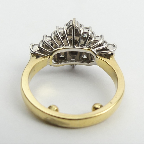 46 - 18ct gold diamond (approx 1ct) cluster ring, 7.5 grams, 13.6mm, Size K1/2 with reducers. UK Postage ... 