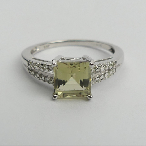 47 - 18ct white gold, square cut, zultanite and diamond ring, 2.8grams, 7.3mm, Size N1/2. UK Postage £12.