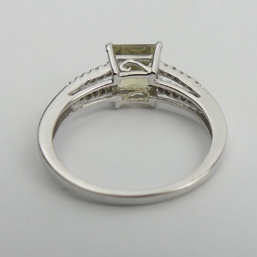 47 - 18ct white gold, square cut, zultanite and diamond ring, 2.8grams, 7.3mm, Size N1/2. UK Postage £12.