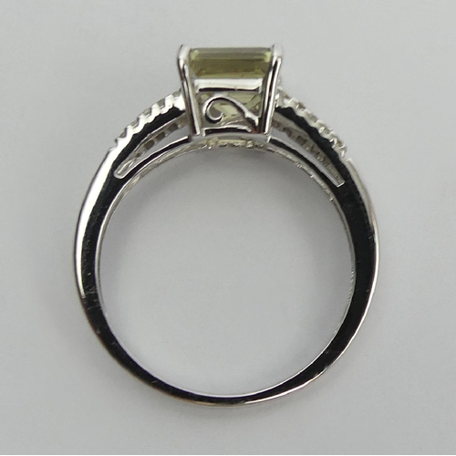 47 - 18ct white gold, square cut, zultanite and diamond ring, 2.8grams, 7.3mm, Size N1/2. UK Postage £12.