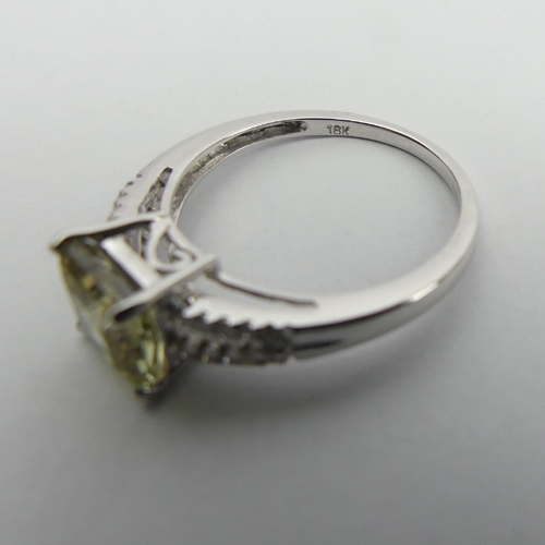 47 - 18ct white gold, square cut, zultanite and diamond ring, 2.8grams, 7.3mm, Size N1/2. UK Postage £12.