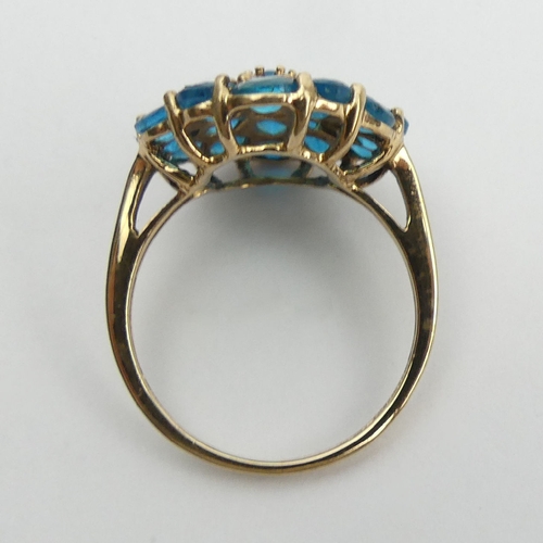 49 - 9ct gold neon apatite cluster ring, 3.4 grams, 16.7mm, Size N1/2. UK Postage £12.