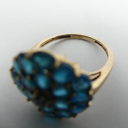 49 - 9ct gold neon apatite cluster ring, 3.4 grams, 16.7mm, Size N1/2. UK Postage £12.