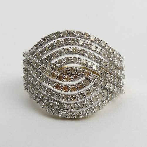 50 - 9ct gold diamond set ring, 5 grams, 17mm, Size N1/2. UK Postage £12.