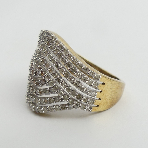 50 - 9ct gold diamond set ring, 5 grams, 17mm, Size N1/2. UK Postage £12.