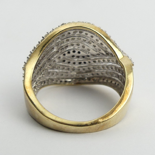 50 - 9ct gold diamond set ring, 5 grams, 17mm, Size N1/2. UK Postage £12.