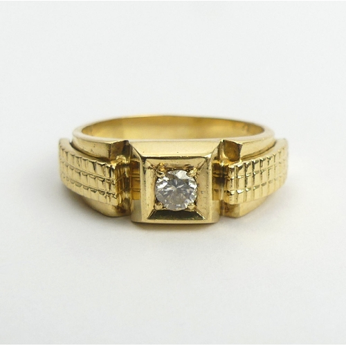 58 - 18ct gold diamond (approx .25ct) signet ring, 9.8 grams, 8mm wide, Size S. UK Postage £12.