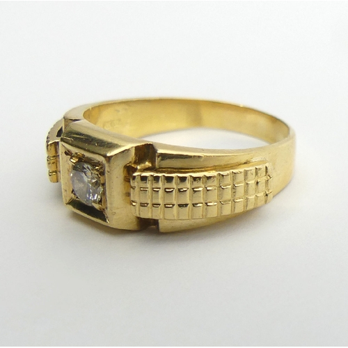 58 - 18ct gold diamond (approx .25ct) signet ring, 9.8 grams, 8mm wide, Size S. UK Postage £12.