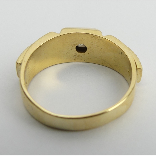 58 - 18ct gold diamond (approx .25ct) signet ring, 9.8 grams, 8mm wide, Size S. UK Postage £12.