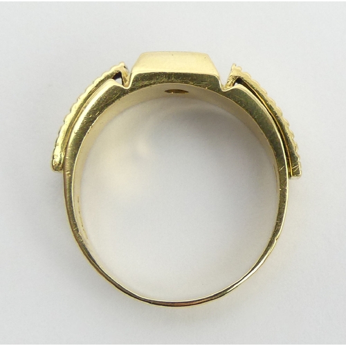 58 - 18ct gold diamond (approx .25ct) signet ring, 9.8 grams, 8mm wide, Size S. UK Postage £12.