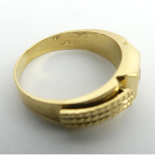 58 - 18ct gold diamond (approx .25ct) signet ring, 9.8 grams, 8mm wide, Size S. UK Postage £12.