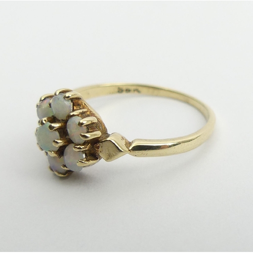 59 - 9ct gold opal cluster ring, 1.6 grams, 9.3mm wide, Size L. UK Postage £12.