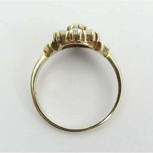 59 - 9ct gold opal cluster ring, 1.6 grams, 9.3mm wide, Size L. UK Postage £12.