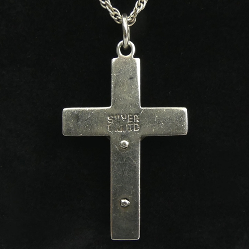 65 - Sterling silver Georg Jensen silver crucifix pendant and chain, 7.2 grams, chain 45cm, pendant 38mm.... 