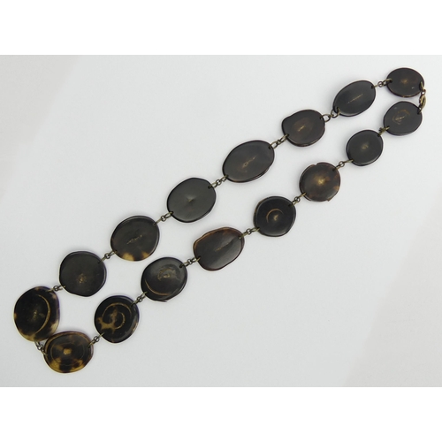 68 - 19th Century graduated Tortoiseshell oval disc necklace, 24 grams, 54cm. 
UK Postage £12.