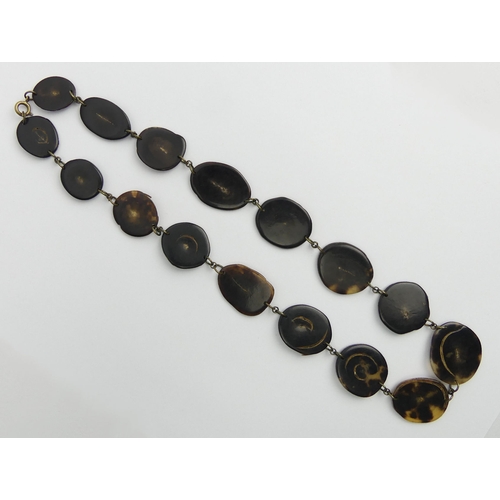 68 - 19th Century graduated Tortoiseshell oval disc necklace, 24 grams, 54cm. 
UK Postage £12.