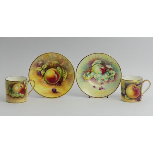 200 - Two Minton Bone China hand painted soft fruit cups and saucers, Peach and Apple each piece signed by... 