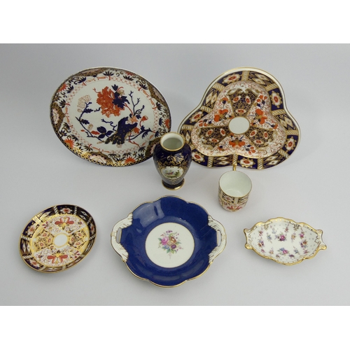 205 - Two Royal Crown Derby Imari plates, a Davenport Imari plate, a Royal Crown Derby cabinet cup and sau... 