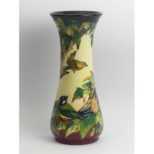 212 - Moorcroft 1st quality woodpecker design vase by Philip Gibson, 30cm. UK Postage £18.