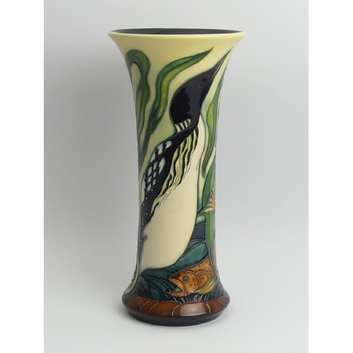 213 - Moorcroft Pole to Pole Penguin design 1st quality vase, 25.5cm. UK Postage £16.