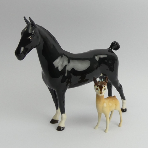 217 - Beswick pottery Black Magic of Nork Hackney Horse 1361 and a Chamois. UK Postage £15.