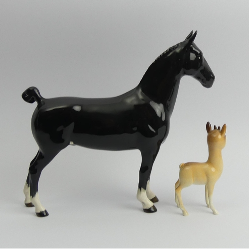 217 - Beswick pottery Black Magic of Nork Hackney Horse 1361 and a Chamois. UK Postage £15.