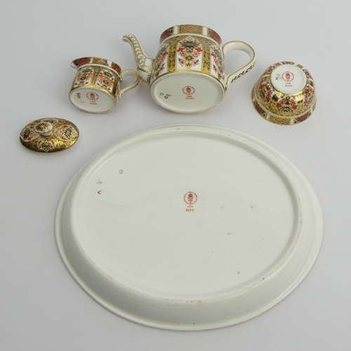 243 - Royal Crown Derby 1128 miniature Imari porcelain tea set on tray, tray 19.5 x 16cm. UK Postage £16.