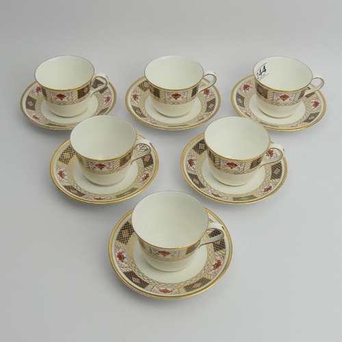 244 - Six Royal Crown Derby A1253 Imari cups and saucers, cups 7cm saucers 14.5cm. UK Postage £18.